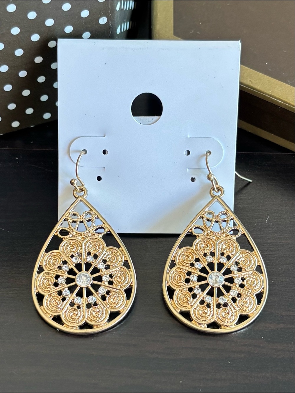 Gold Filigree Teardrop Dangle Earrings
